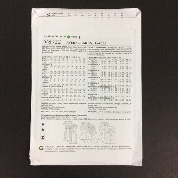 Vogue V8922 Misses Fit & Flare Fluted Seam Dress Sewing Pattern Sz 4-12 UNCUT - Picture 2 of 3